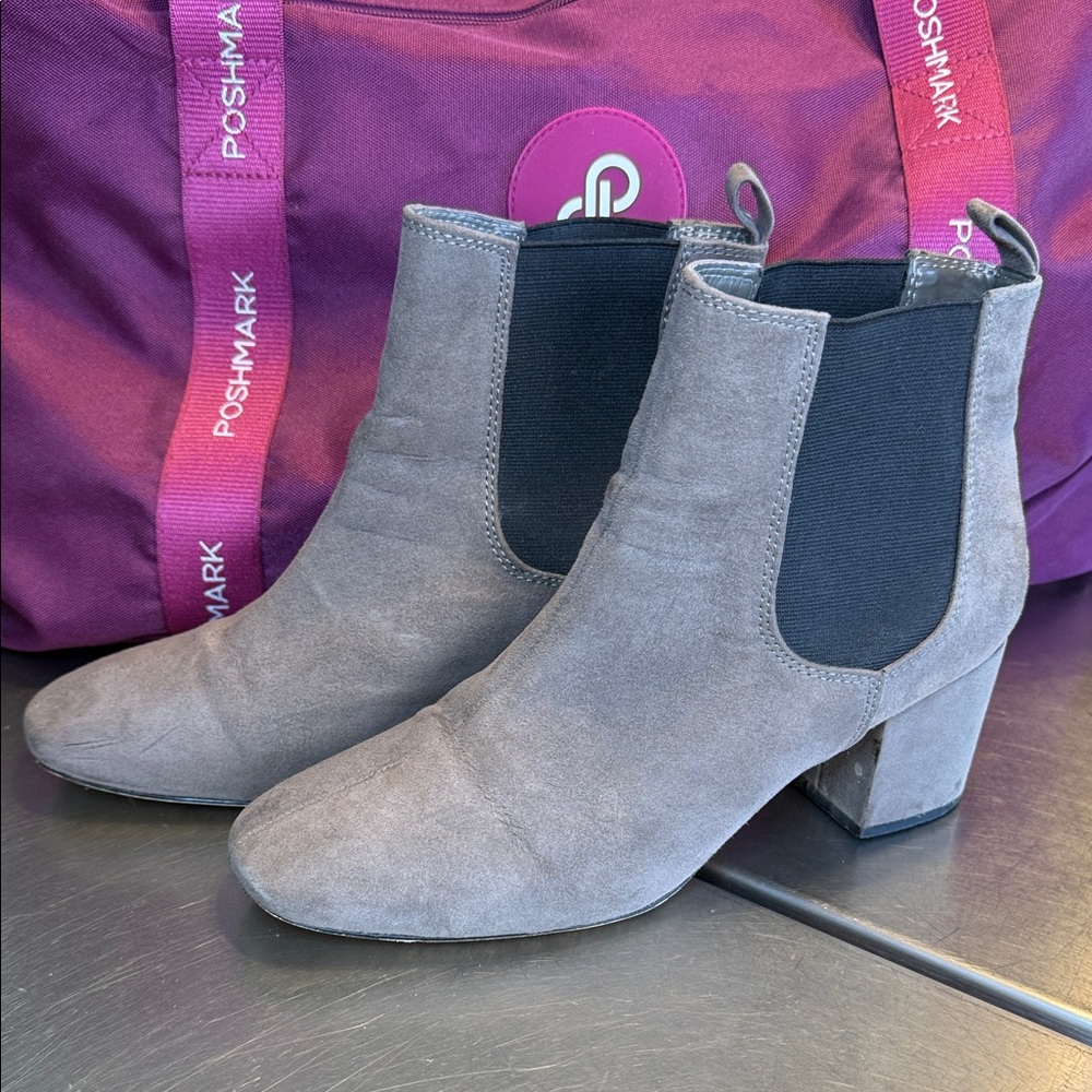 Express Gray UltraSuede Ankle Booties